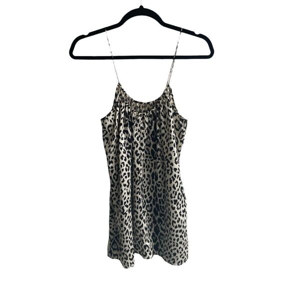 SCOOP NYC BEACH Silk Leopard Print Sleeveless Tank Top Cami Blouse Tan Black M - Picture 5 of 10